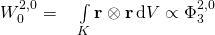 W_0^{2,0} = \quad \int\limits_K \textbf r \otimes \textbf r \, \mathrm d V\propto \Phi_3^{2,0}