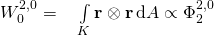 W_0^{2,0} = \quad \int\limits_K \textbf r \otimes \textbf r \, \mathrm d A\propto \Phi_2^{2,0}