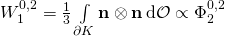 W_1^{0,2} = \frac 13 \int\limits_{\partial K} \textbf n \otimes \textbf n \, \mathrm d \mathcal O\propto \Phi_2^{0,2}