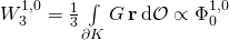 W_3^{1,0} = \frac 13 \int\limits_{\partial K} G \, \textbf r \, \mathrm d \mathcal O\propto \Phi_0^{1,0}