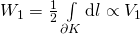 W_1 = \frac 12 \int\limits_{\partial K} \mathrm d l \propto V_1